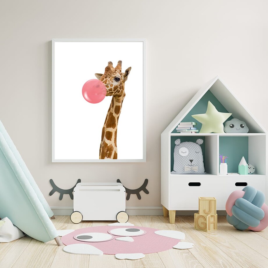 plakat żyrafa z gumą 21x30 cm