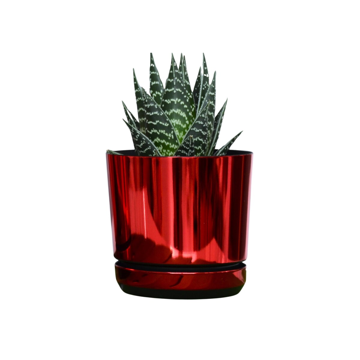 14 cm wzór CZERWONY BŁYSZCZĄCY Doniczka z podstawką wysoki metaliczny połysk elegancka na prezent