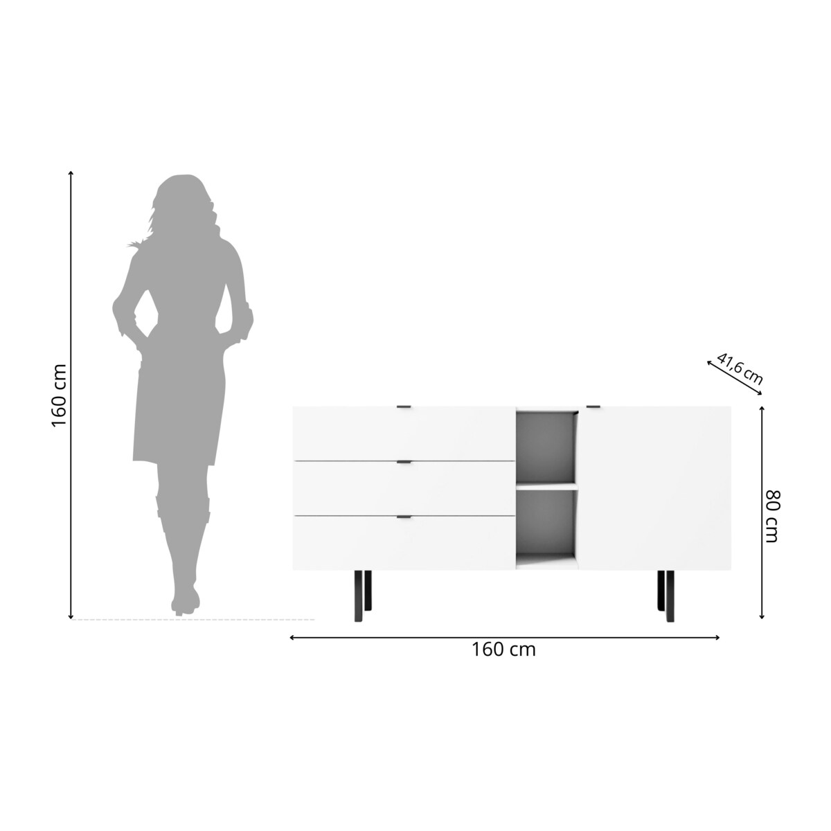 Biała komoda z szufladami Skandica MYWAY / szer. 160 cm