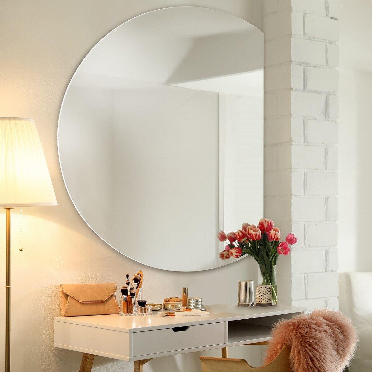 Lustro łazienkowe okrągłe ze ściętym bokiem - KOŁO ŚCIĘTY BOK