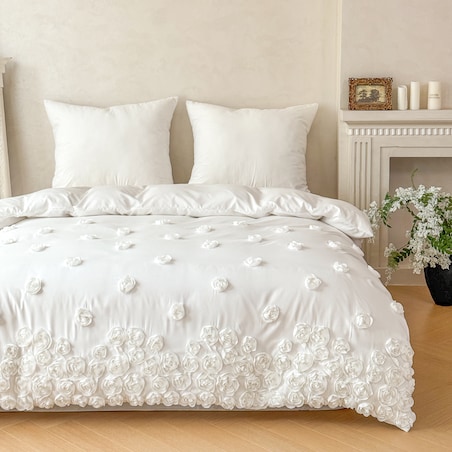 pościel "french roses" z aplikacją 3D róże wyszywane 160x200 | biały