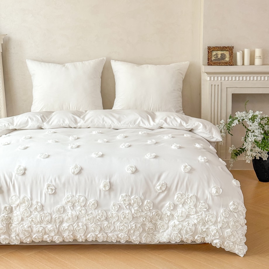 pościel "french roses" z aplikacją 3D róże wyszywane 160x200 | biały