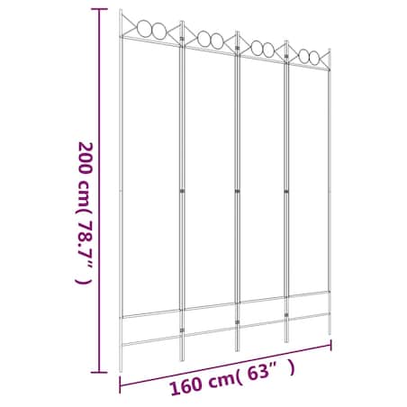 vidaXL Parawan 4-panelowy, biały, 160x200 cm, tkanina
