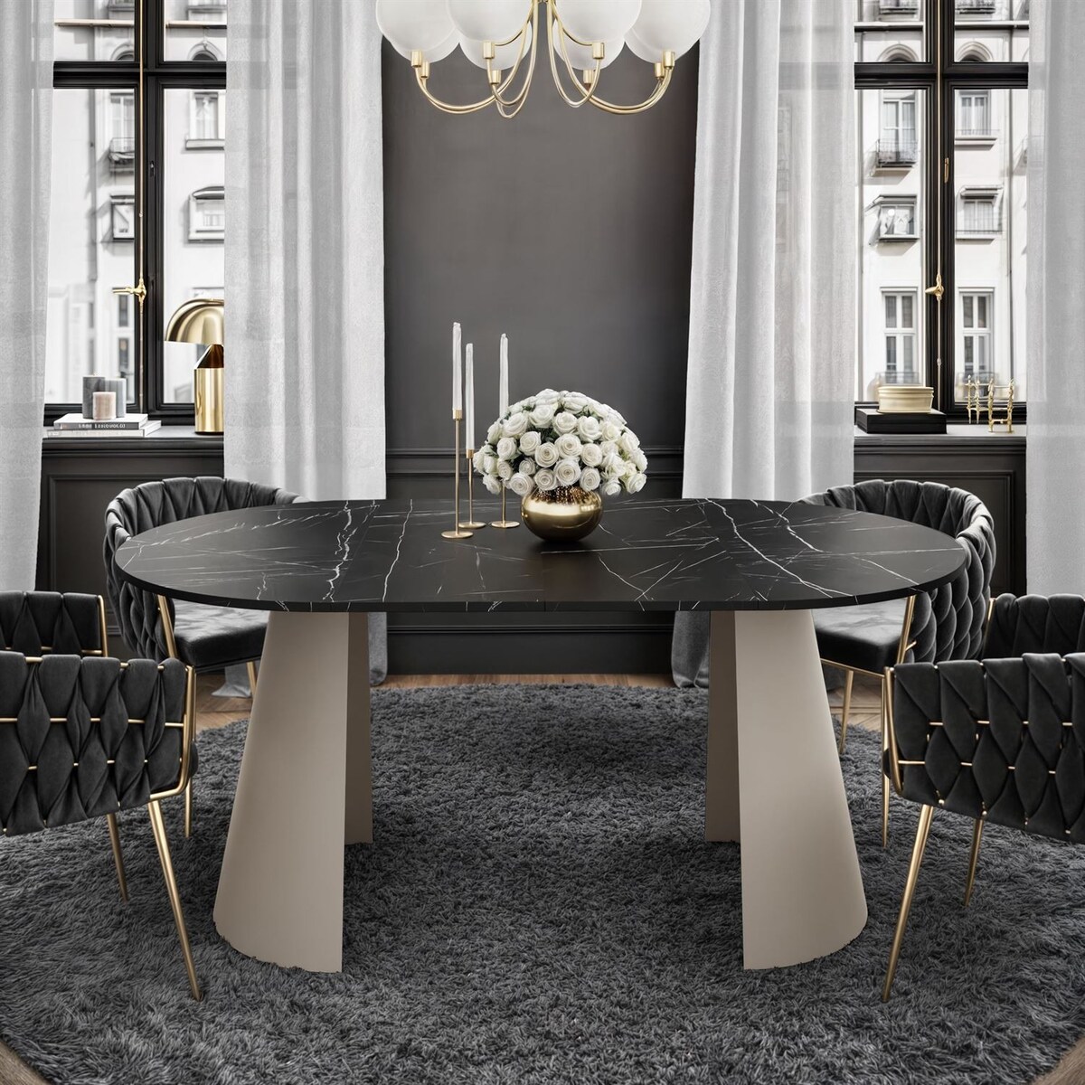 Okrągły stół rozkładany LAVA, średnica 120cm, kaszmir / Black Pietra Grigia