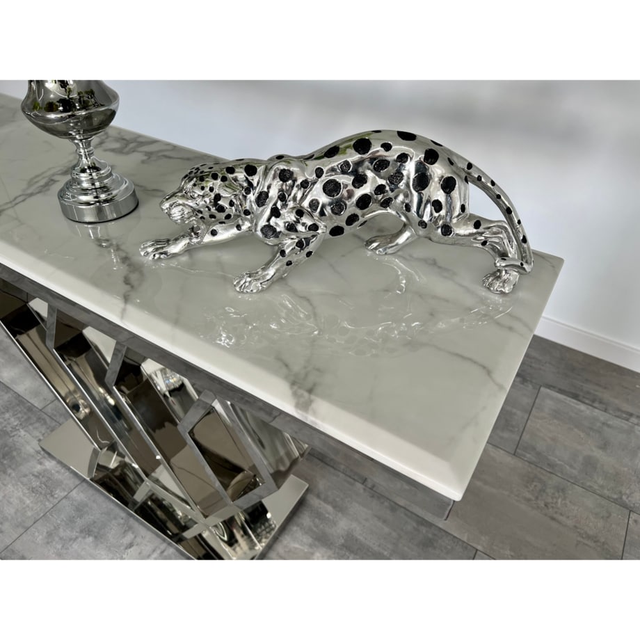 Konsola nowojorska srebrna z kamiennym blatem marmurowym Alis Premium 140x40x83