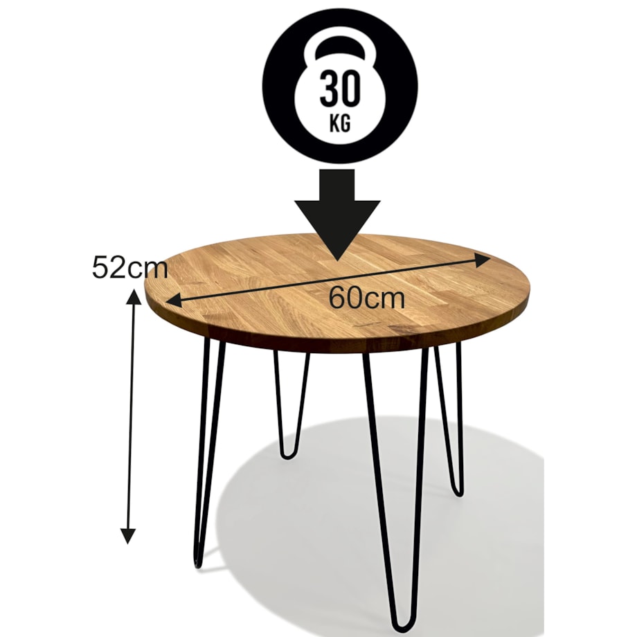 Stolik kawowy Tavolo dębowy LOFT okrągły 60cm