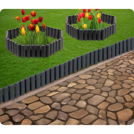 Palisada ogrodowa obrzeże ogrodowe trawnikowe szare Plonos tworzywo płotek 220 cm