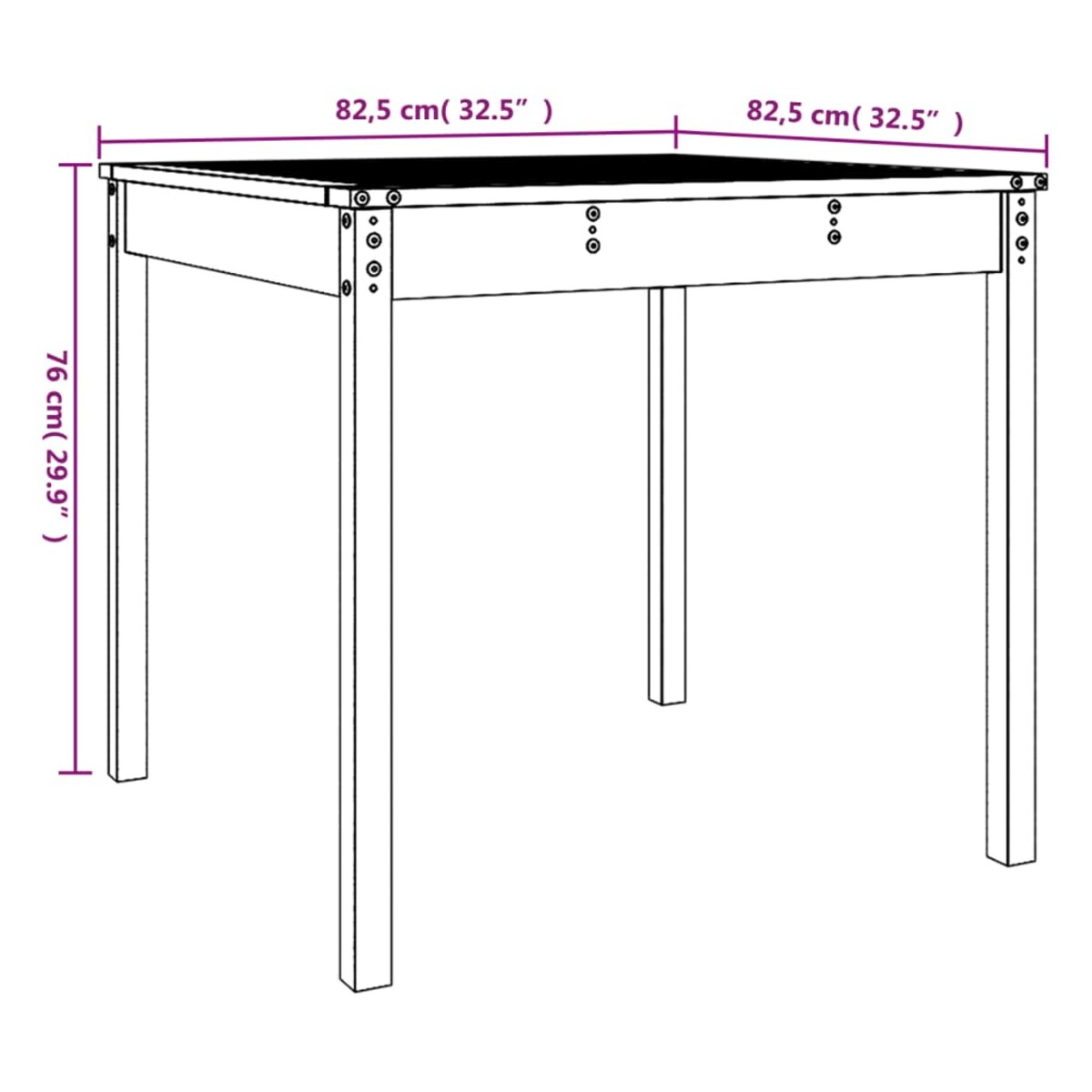 vidaXL Stolik ogrodowy, czarny, 82,5x82,5x76 cm, lite drewno sosnowe