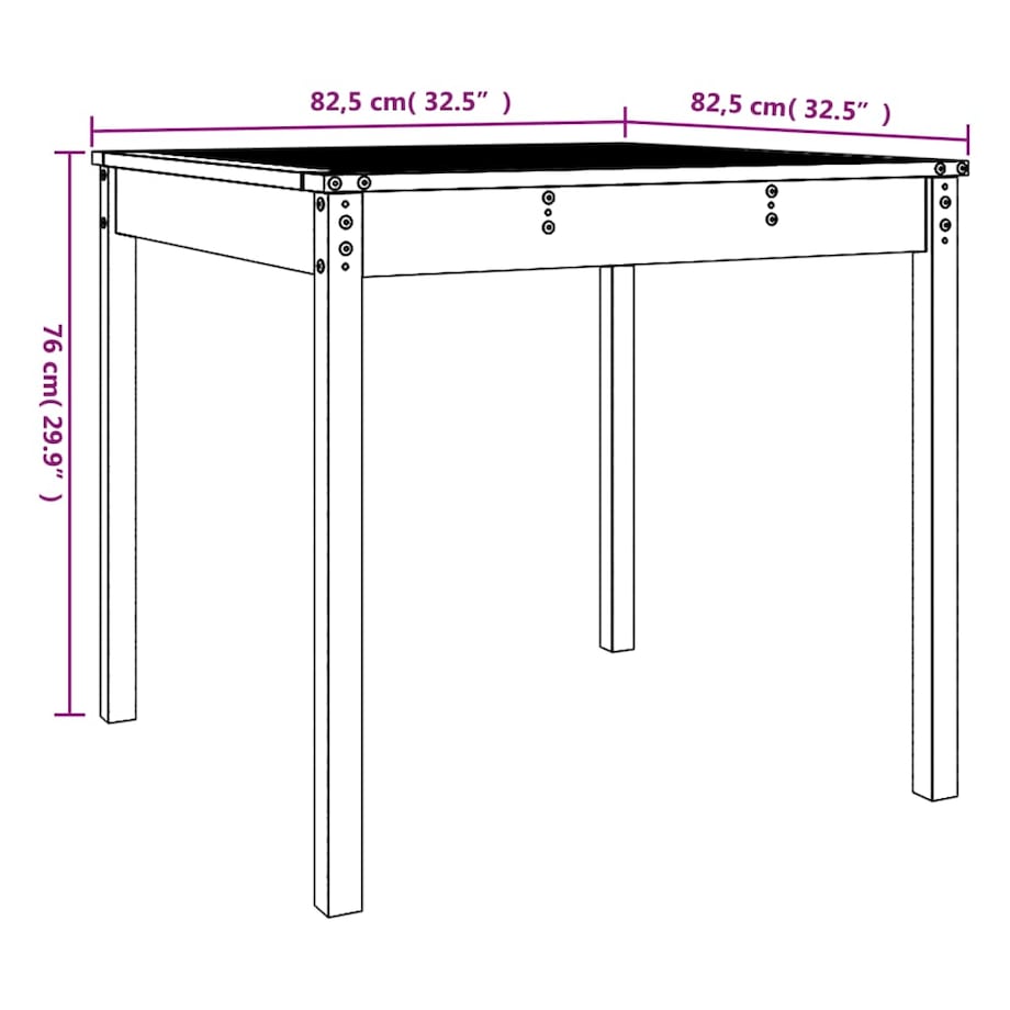 vidaXL Stolik ogrodowy, czarny, 82,5x82,5x76 cm, lite drewno sosnowe