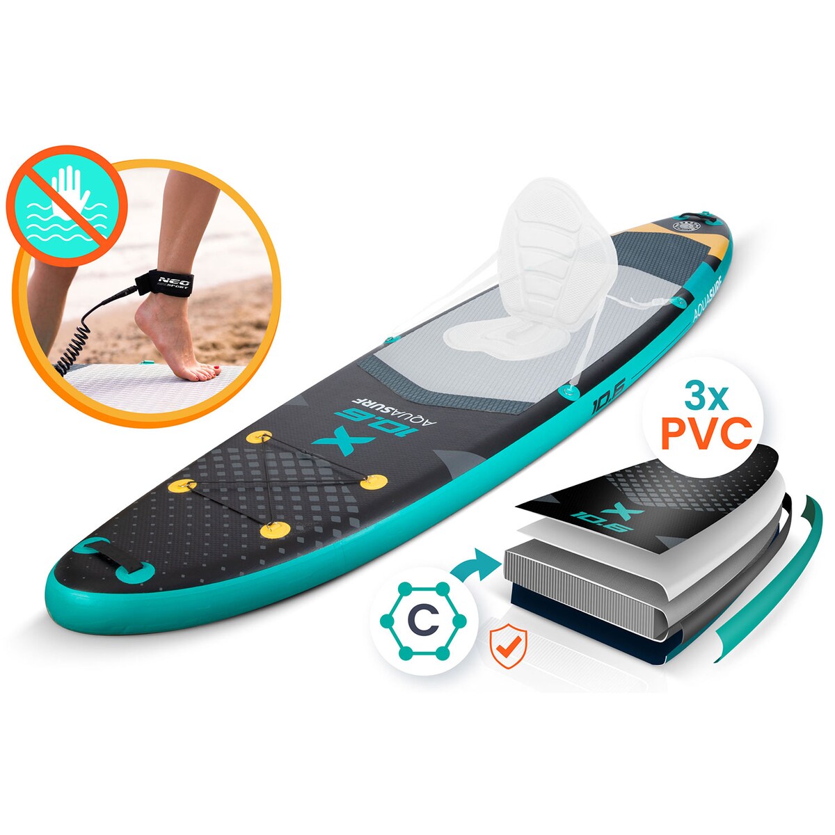 Deska SUP do pływania Neo-Sport stand up paddle Aquasurf 320cm pompowana zestaw