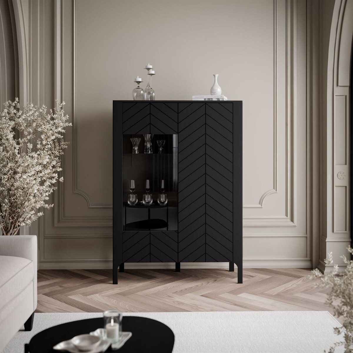 Dwudrzwiowa przeszklona witryna LUMI, czarna