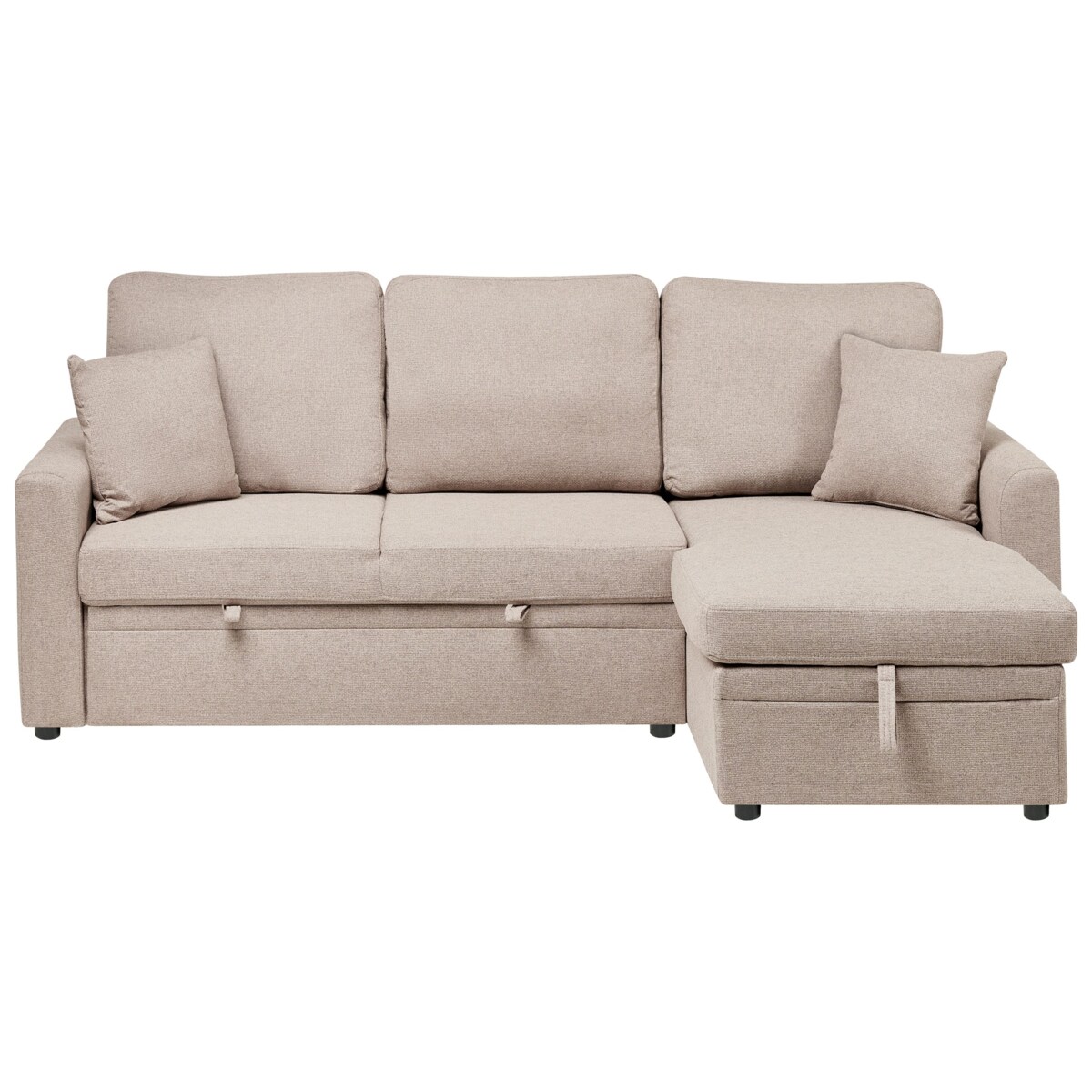 Narożnik rozkładany NASSJO Len syntetyczny Jasnobrązowy ze schowkiem dla 3 osób Lewostronny