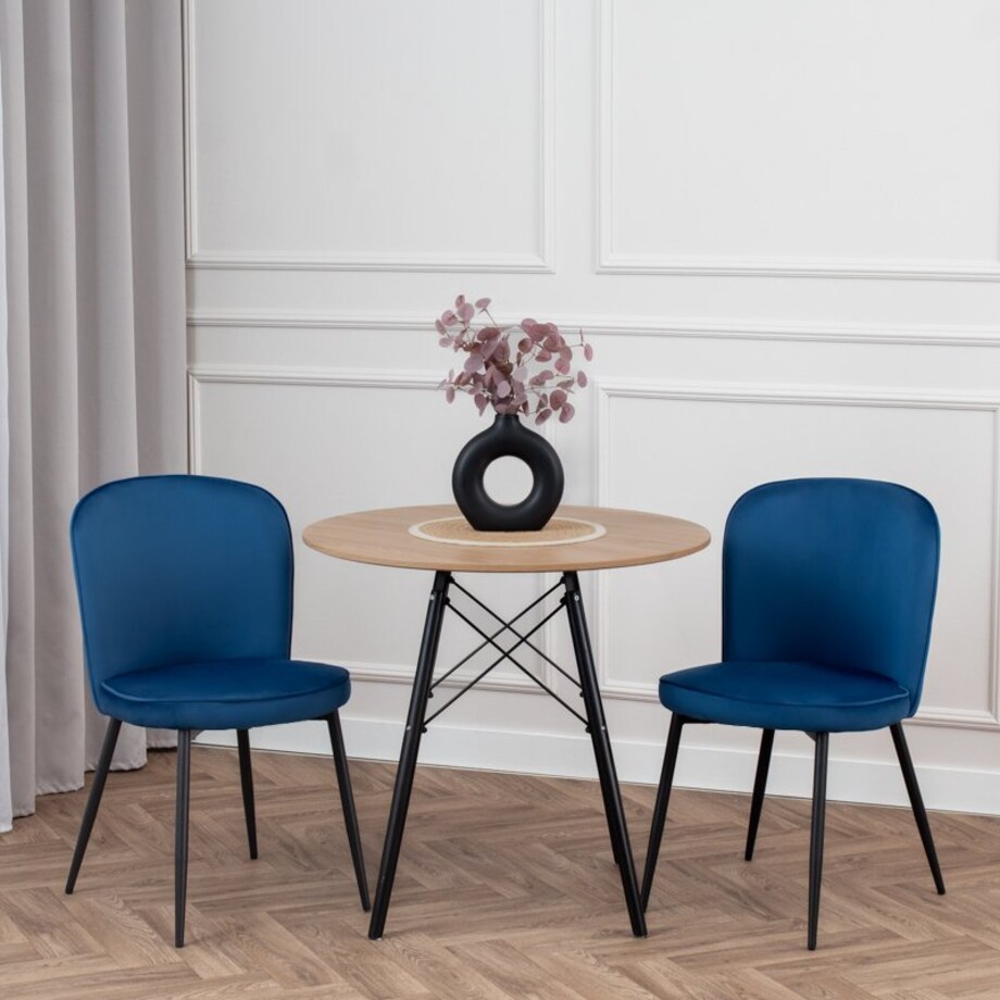 Krzesło tapicerowane do salonu jadalni welurowe wygodne velvet granatowe