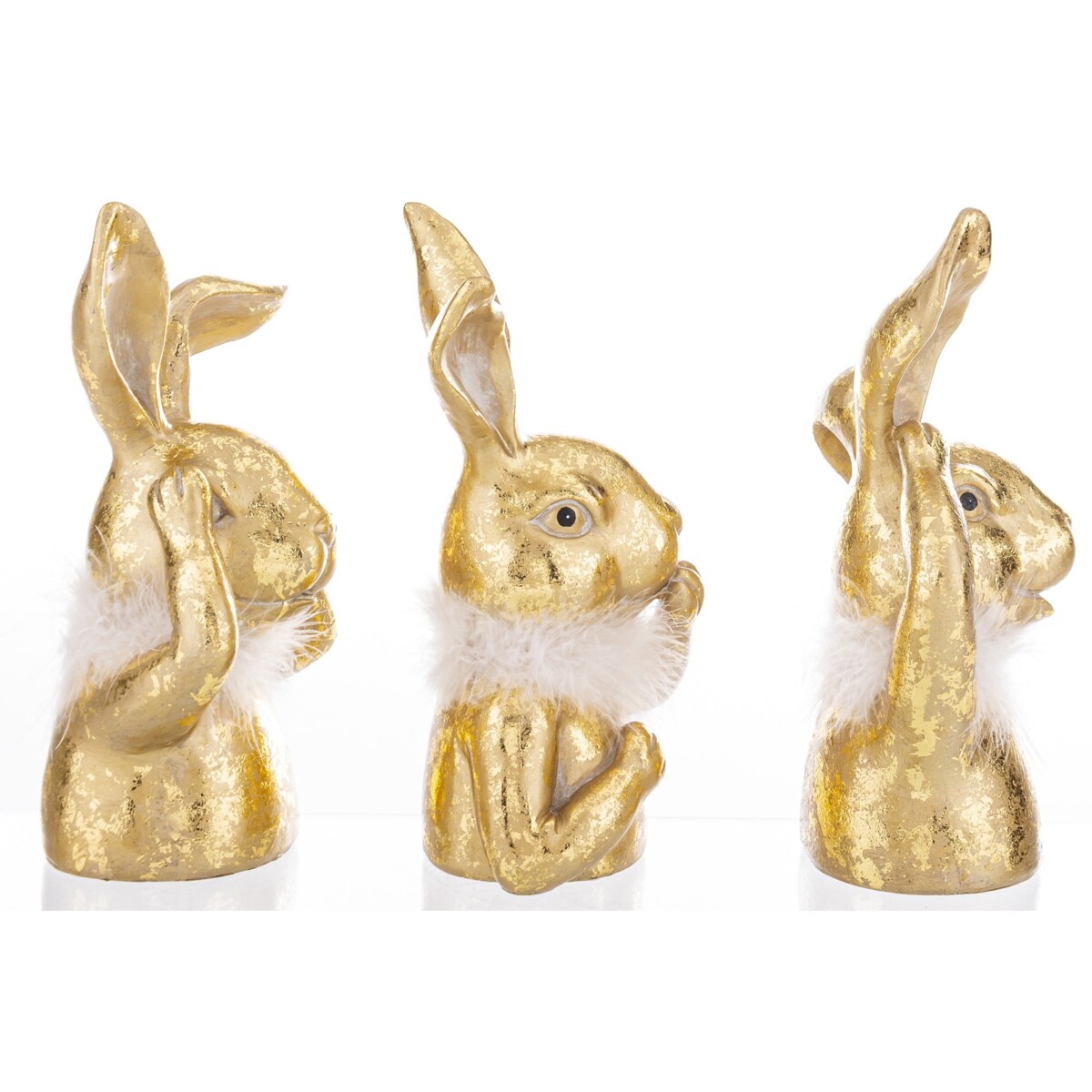 Dekoracja - 3 złote króliki - nie widzę, nie słyszę, nie mówię 25x14/15,5/17x10 cm big