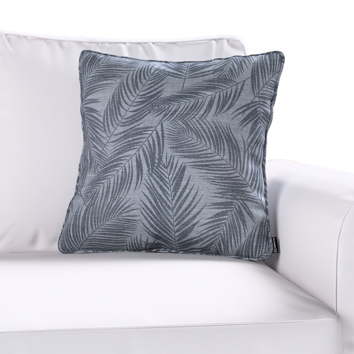 Poszewka Gabi na poduszkę 45x45 grafitowe liście na szaro-srebrnym tle