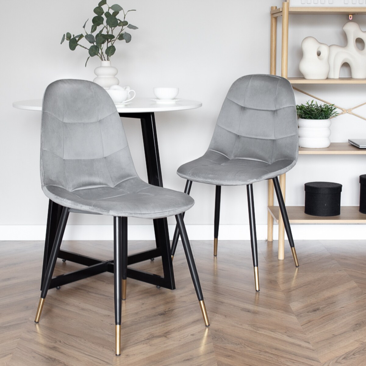 Krzesło tapicerowane szare pikowane welurowe do salonu jadalni