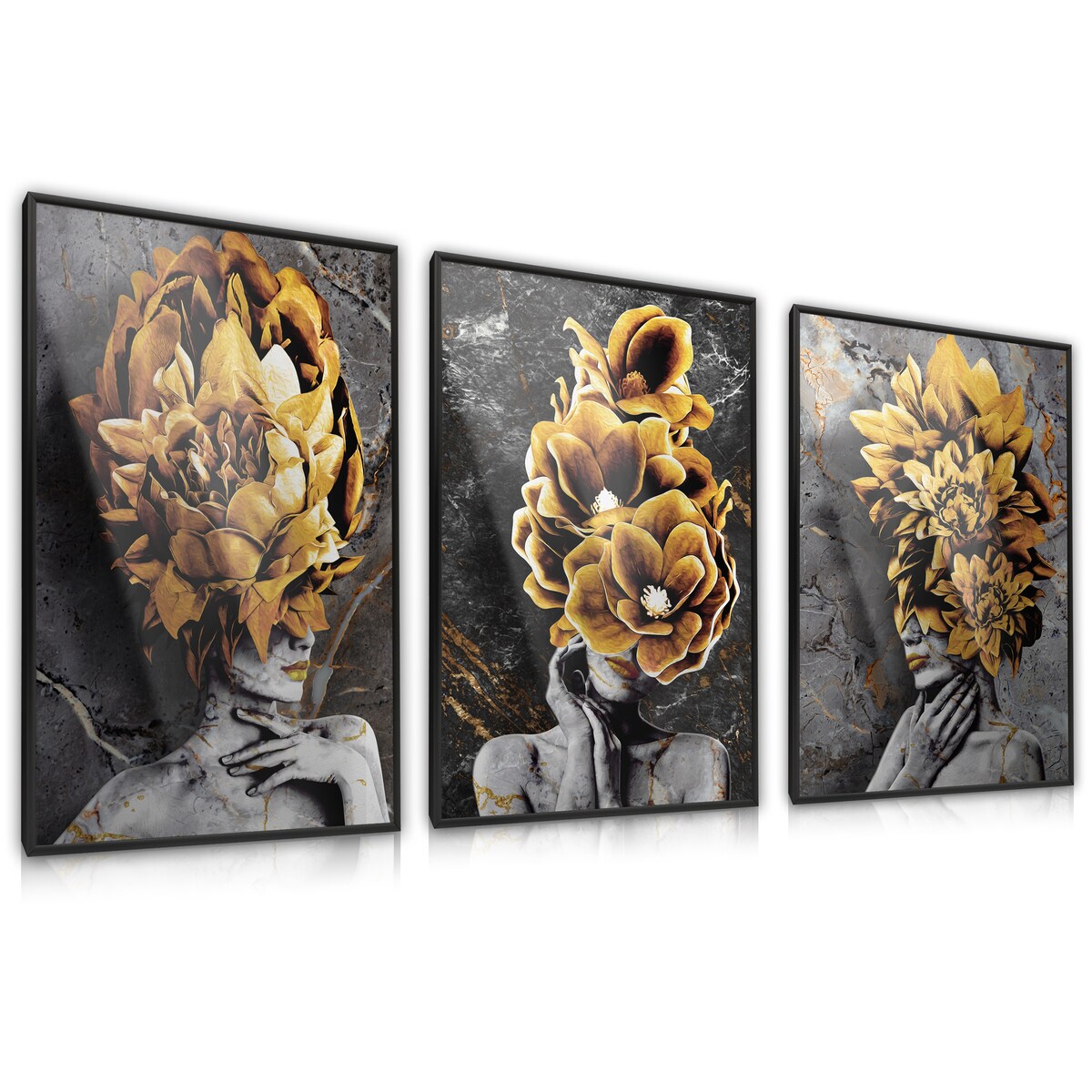 ZESTAW 3X PLAKAT W RAMIE DO SALONU ABSTRAKCJA PORTRETY KWIATY MARMUR 60x80cm