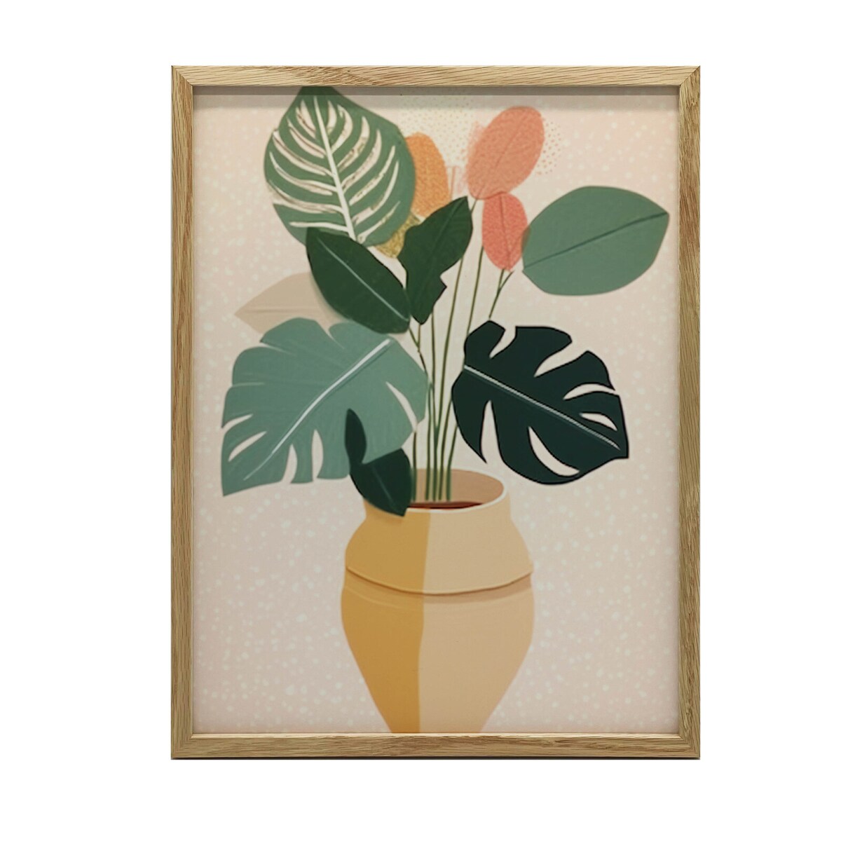 Roślina w doniczce Boho, 40x50 cm, rama drewniana jasny dąb, papier matowy 230 gsm