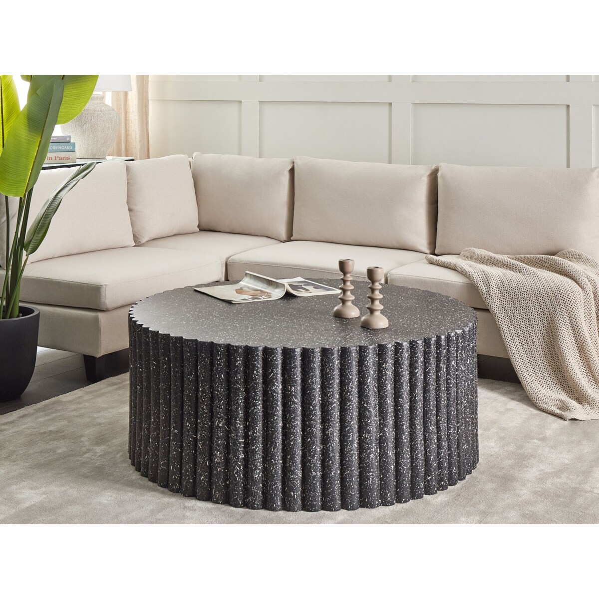 Okrągły stolik kawowy czarny z efektem lastryko POZZA