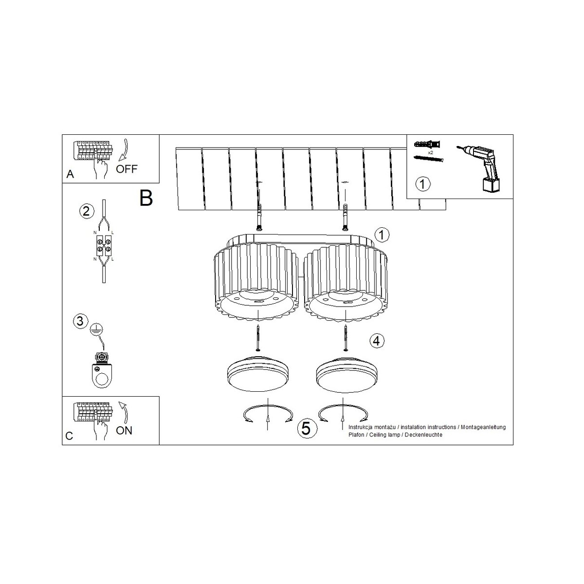 Plafon AURA 2 czarny Gx53