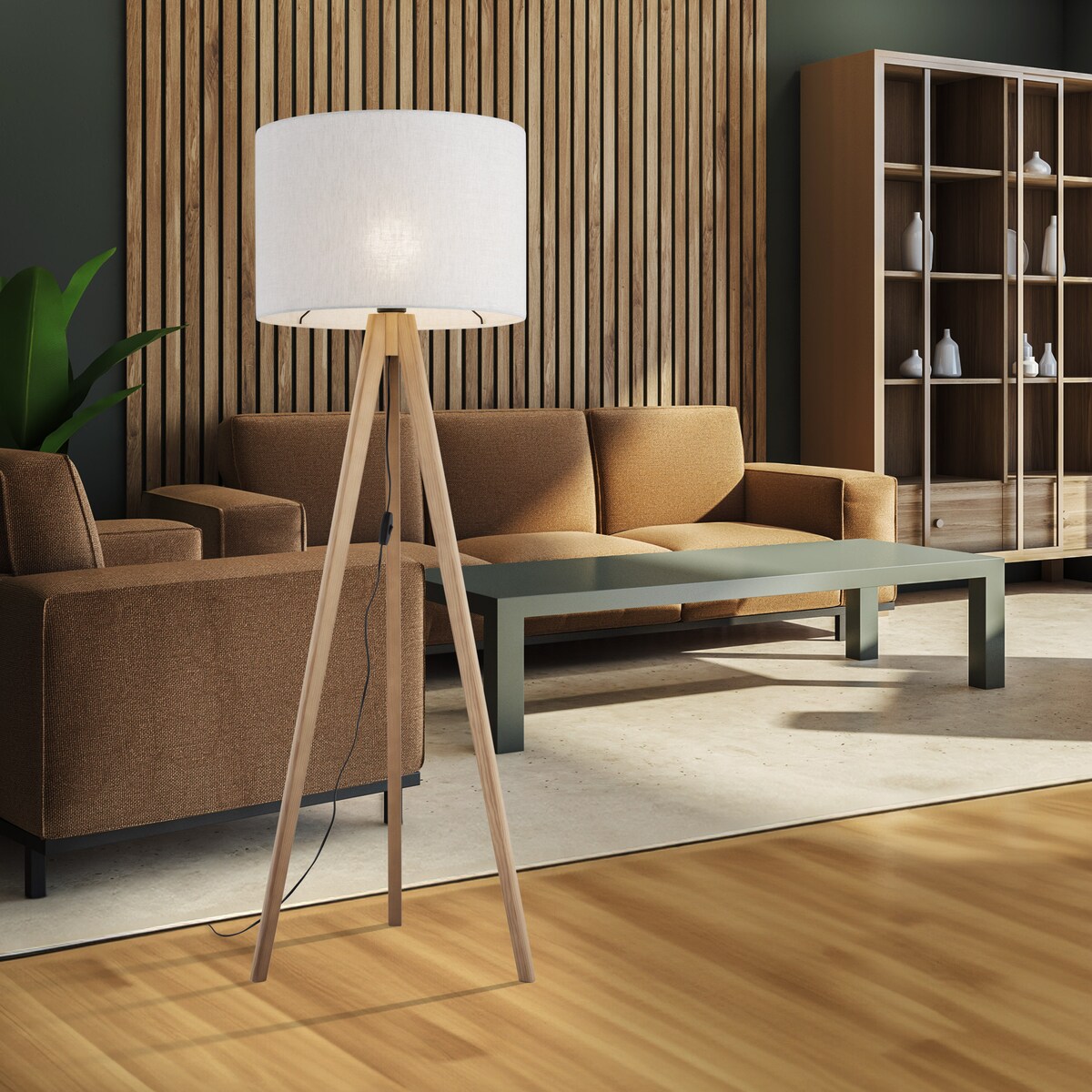 Lampa podłogowa TK Lighting GRAND SOSNA 16007, sosna/len, abażur 50 cm, E27, 145 cm