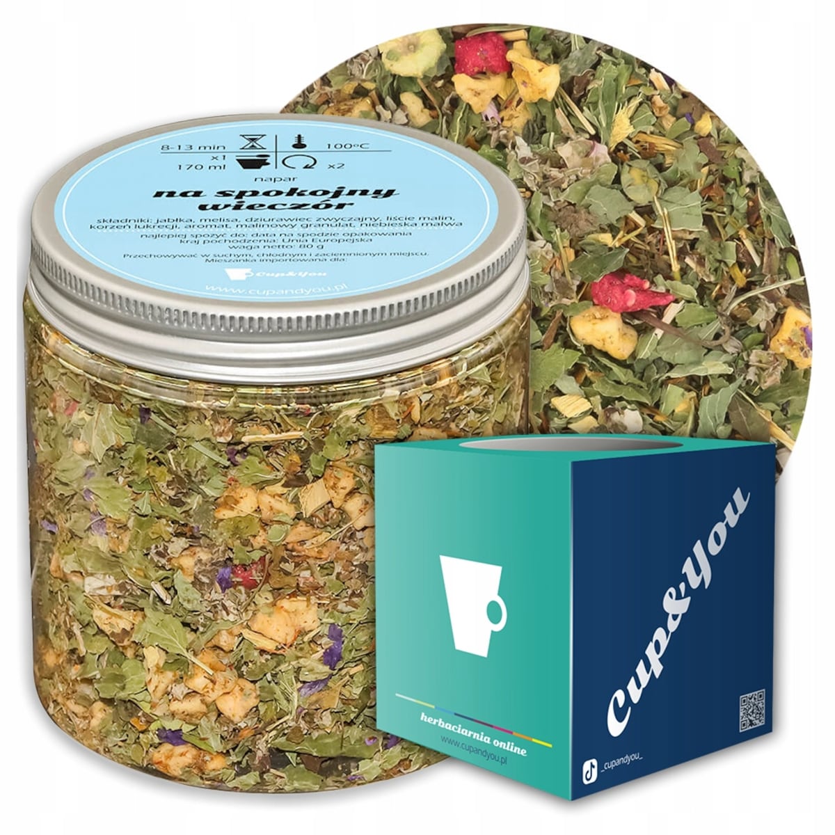 Herbata ziołowa NA SPOKOJNY WIECZÓR o smaku poziomkowym PREMIUM Cup&You - herbata liściasta sypana mieszanka napar susz - gotowa na prezent upominek