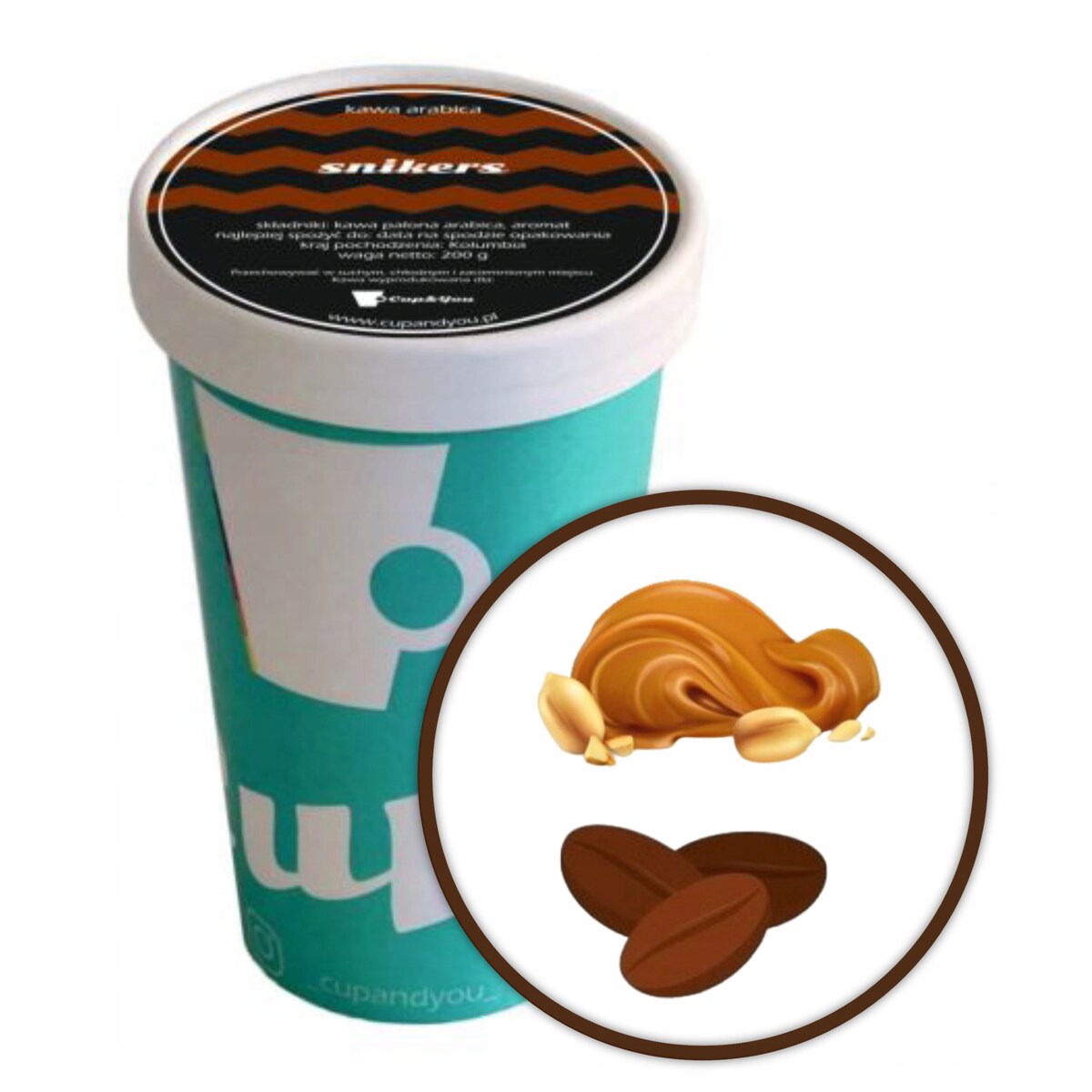 Kawa aromatyzowana o smaku Snikers ziarnista ARABICA Cup&You 200g PREMIUM - kawa smakowa deserowa