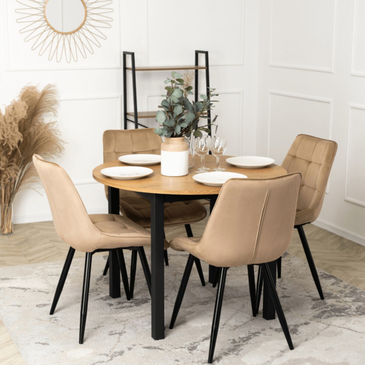 Krzesło Tapicerowane Welurowe Velvet Do Jadalni Loft RIO Beż