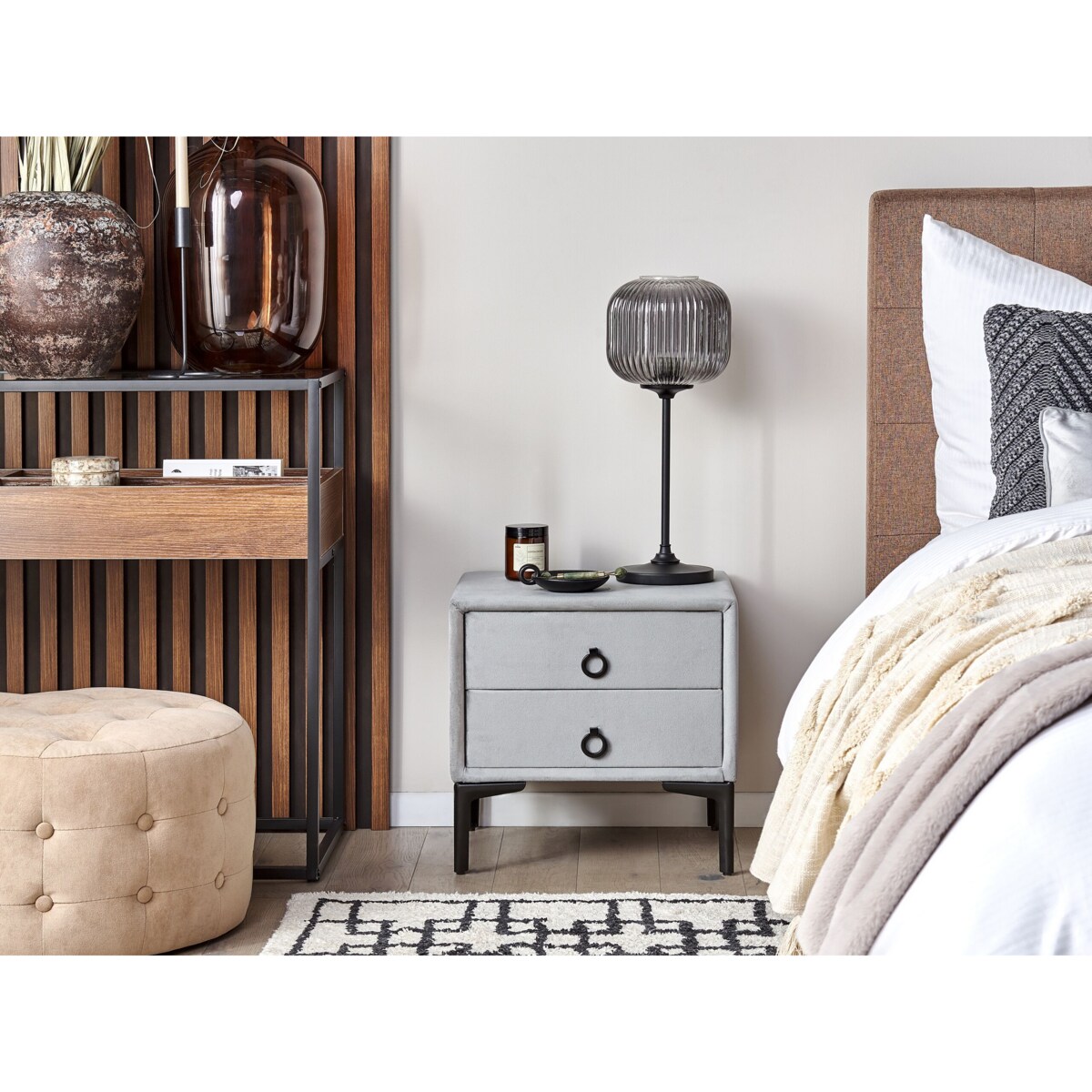 Zestaw do sypialni Welur SEZANNE 180 x 200 cm Jasnoszary