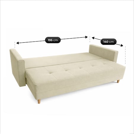 Sofa Rozkładana z Funkcją Spania Kanapa Dwuosobowa Kremowa LONAR