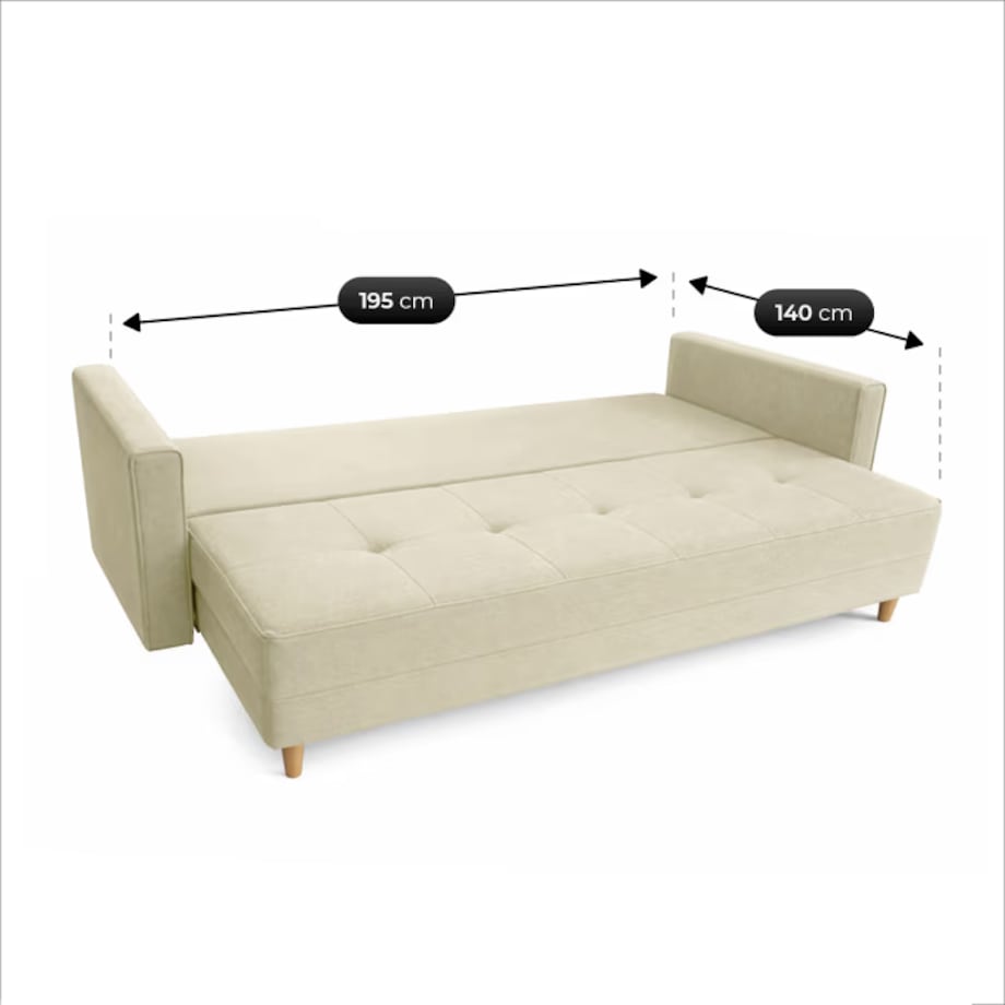 Sofa Rozkładana z Funkcją Spania Kanapa Dwuosobowa Kremowa LONAR