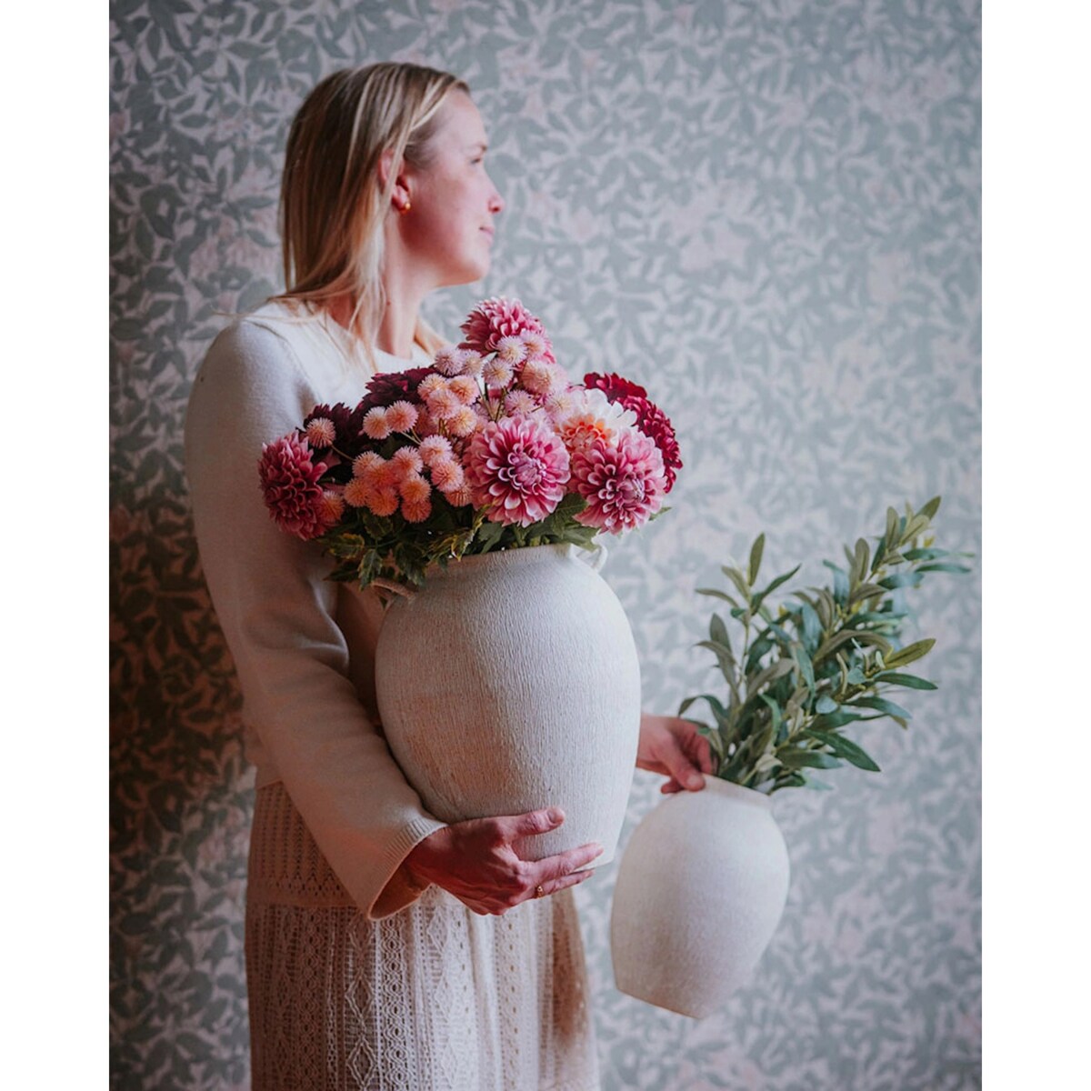 WAZON NA BUKIET KWIATY LOFT BIAŁY 25cm BOHO RETRO LOFT OZDOBA DEKORACJA