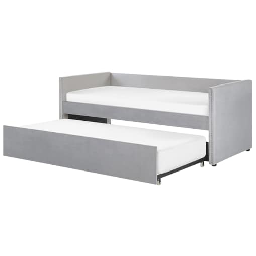 Łóżko wysuwane welurowe 90 x 200 cm jasnoszare TROYES