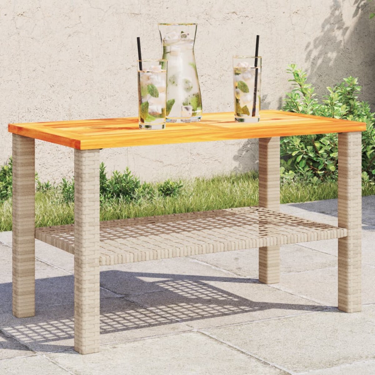 vidaXL Stolik ogrodowy, beżowy, 70x38x42 cm, polirattan i akacja