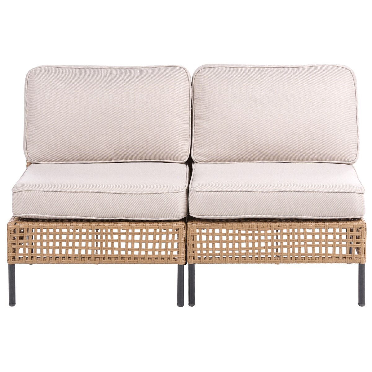 Sofa ogrodowa dla 2 osób OMEGANA Bez podłokietników Technorattan Jasnobeżowy