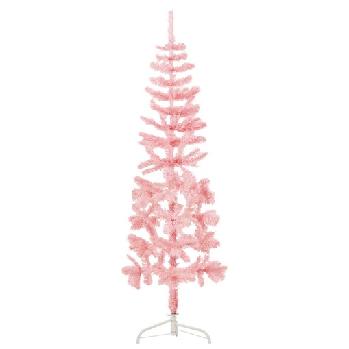 vidaXL Smukła choinka połówka ze stojakiem, sztuczna, różowa, 120 cm