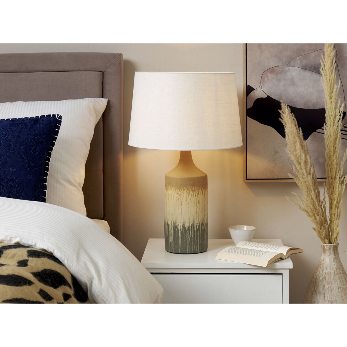 Lampa stołowa ceramiczna beżowa z szarym CALVAS