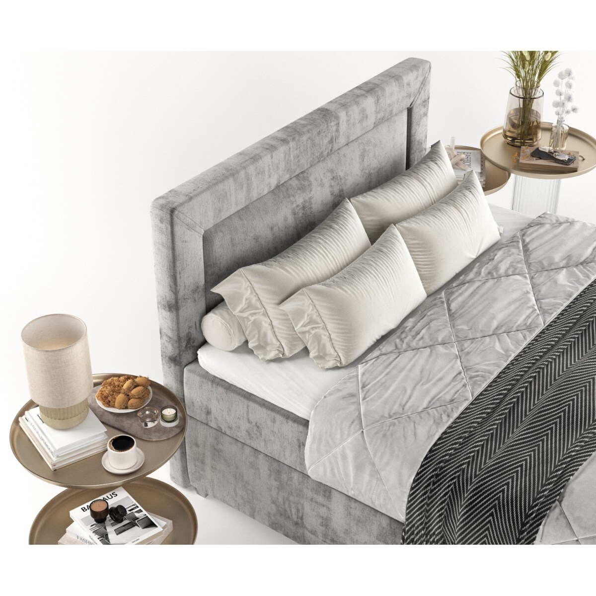 Łóżko kontynentalne LONTANO 180x200 z pojemnikiem, Szary, tkanina Lotta 09