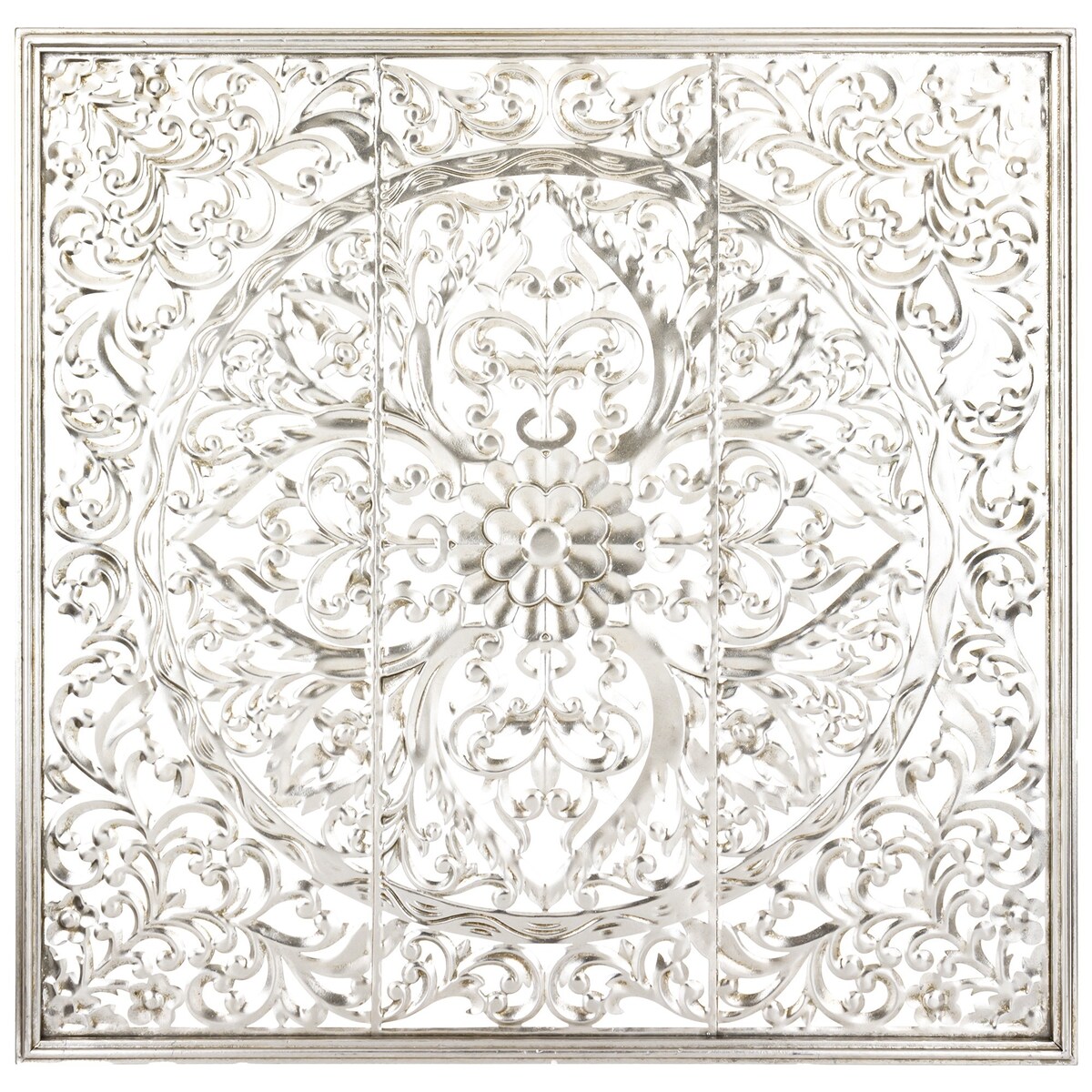 Dekoracja ścienna metalowa 80x80x2 cm ROZETA srebrna