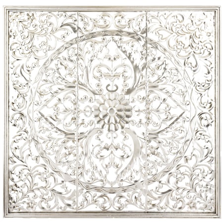 Dekoracja ścienna metalowa 80x80x2 cm ROZETA srebrna