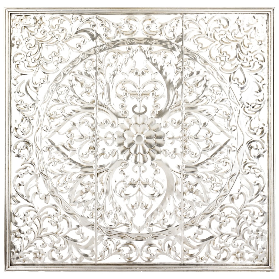 Dekoracja ścienna metalowa 80x80x2 cm ROZETA srebrna