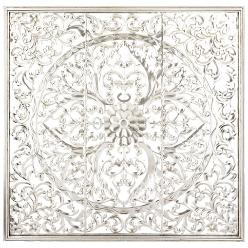Dekoracja ścienna metalowa 80x80x2 cm ROZETA srebrna