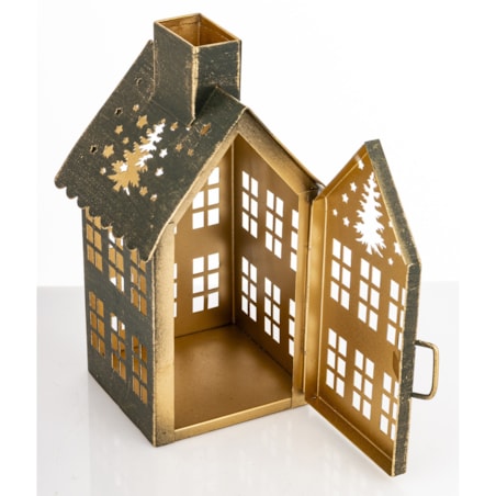 Dekoracja - metalowy domek 20x11,5x10 cm MIHNU z choinkami na dachu