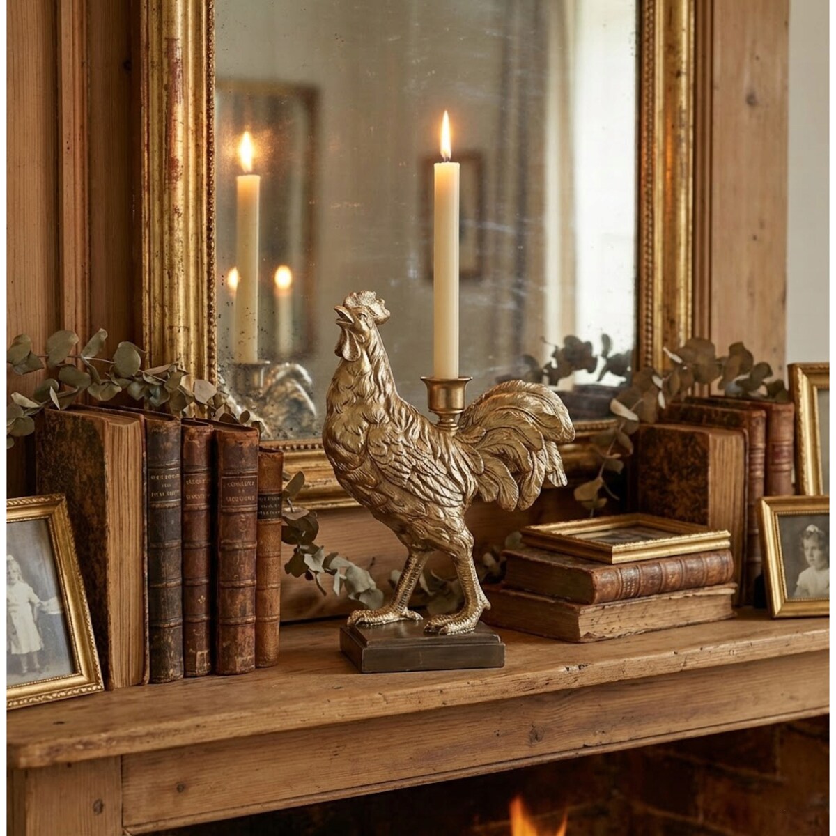 FIGURKA KOGUT ŚWIECZNIK KANDELABR ZŁOTY WIELKANOCNYKURA NA WIELKANOC
