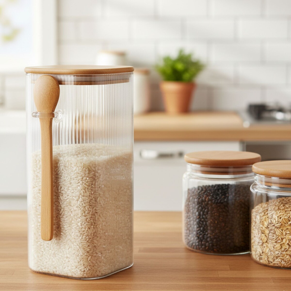 Pojemniki szklane z pokrywkami ZUNI, ryflowane szkło