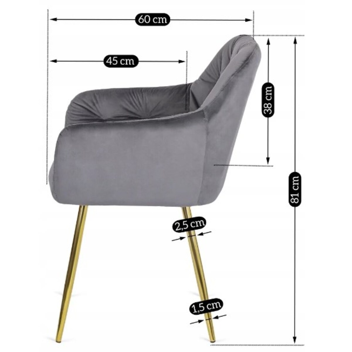 Krzesło Glamour Welurowe Jadalnia Złote Nogi Salon Do Toaletki Szare RAYA