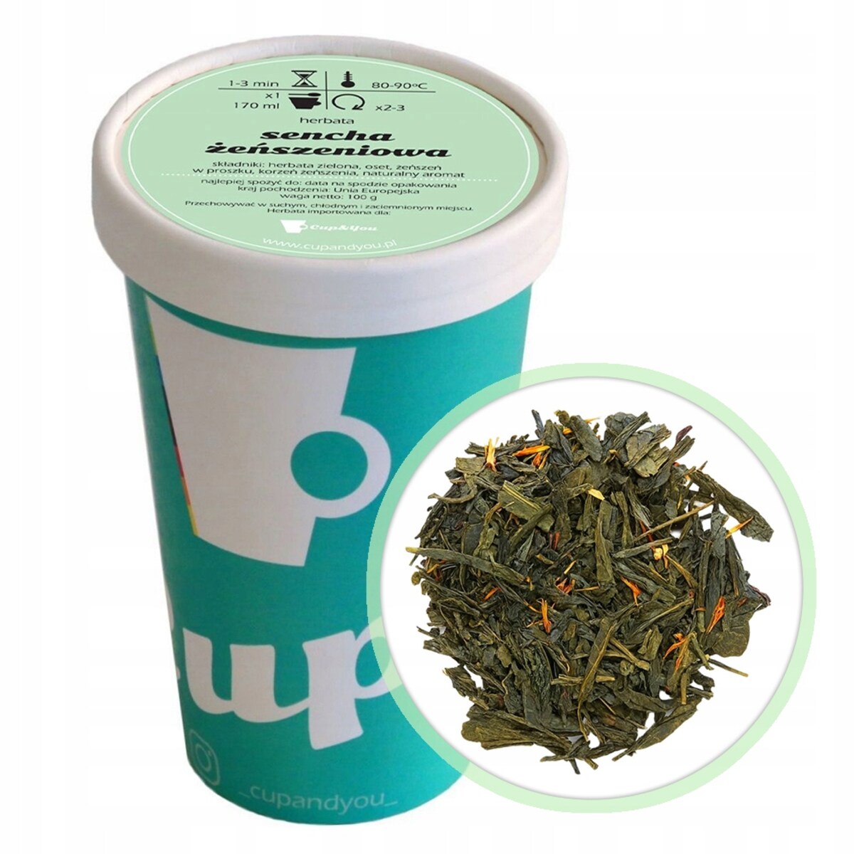 Herbata zielona SENCHA ŻEŃSZENIOWA żeńszeń oset premium sypana na prezent - herbata liściasta sypana mieszanka napar susz