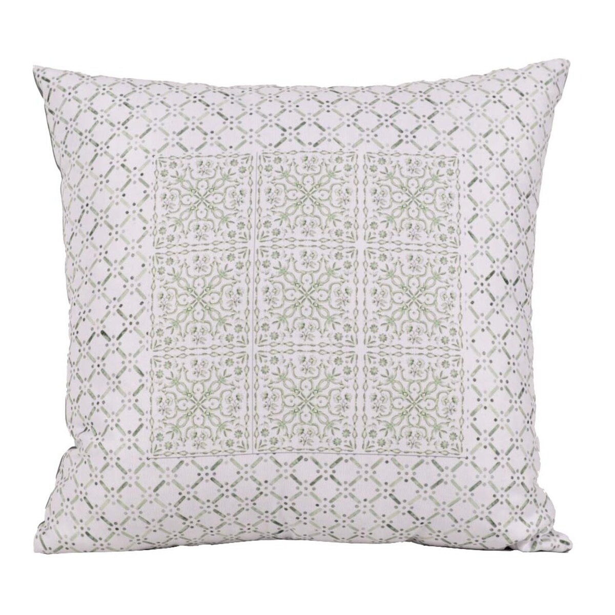 Poszewka dekoracyjna 43x43 biała, w zielony ornament, Darymex