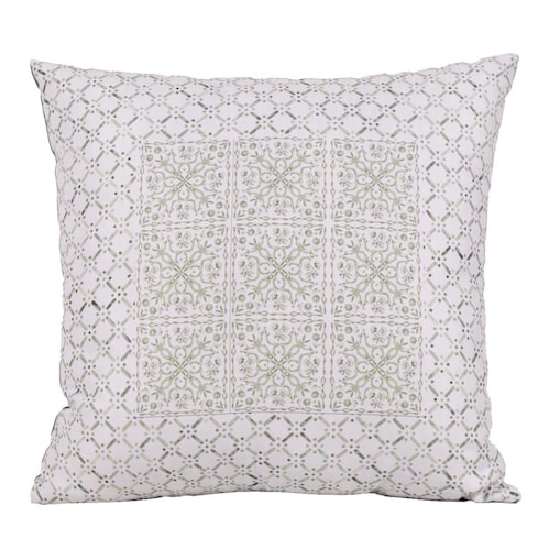 Poszewka dekoracyjna 43x43 biała, w zielony ornament, Darymex