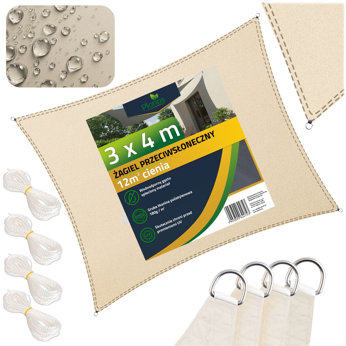 Żagiel przeciwsłoneczny ogrodowy na taras wodoodporny 488501 Plonos